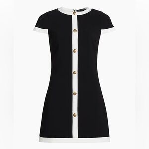 Alice + Olivia Coley Black and Off-White Color-Blocked Mini Shift Dress Size 4